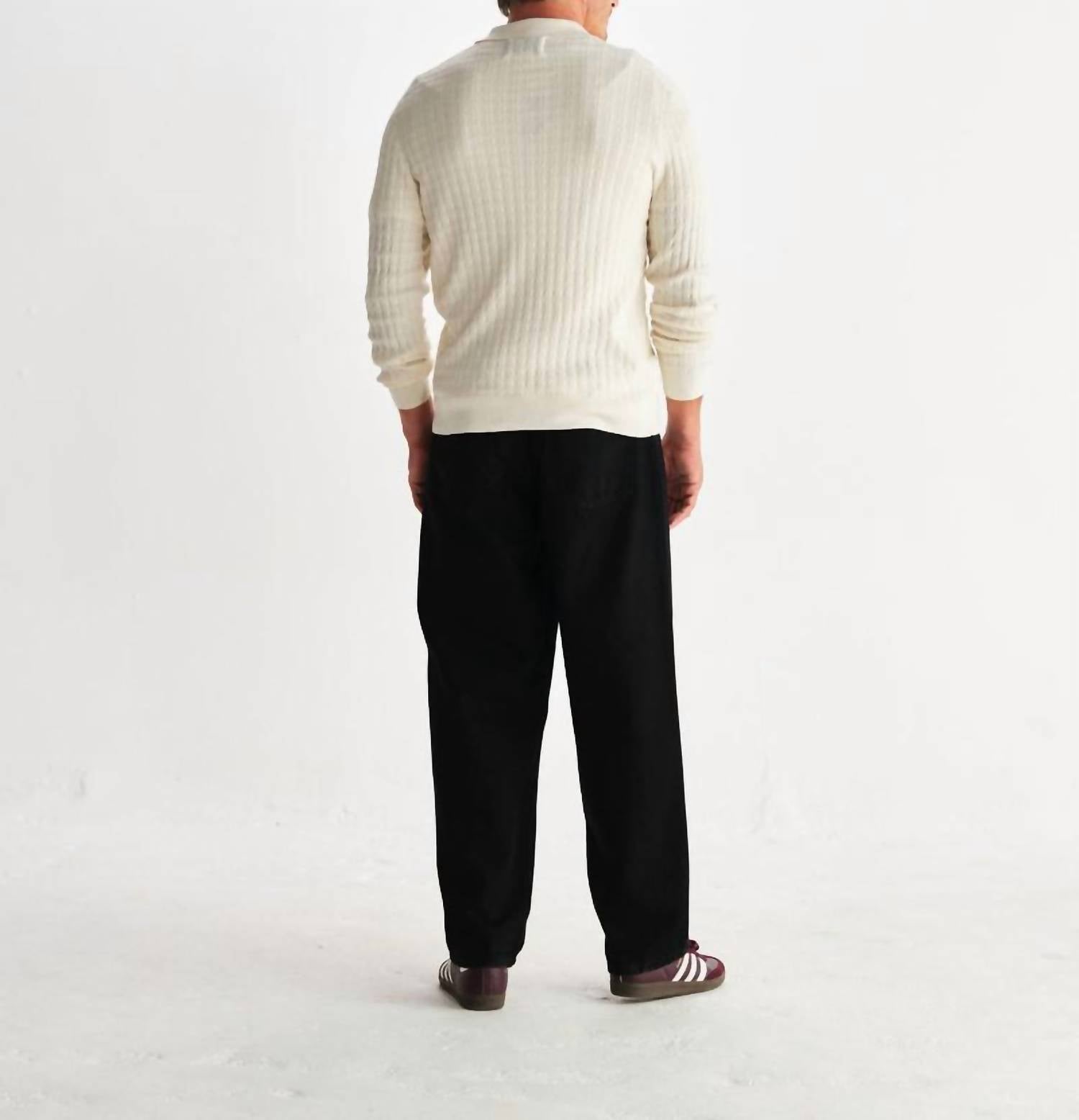 Wax London Oban Polo Shirt in ecru - men's long sleeve top - detail view