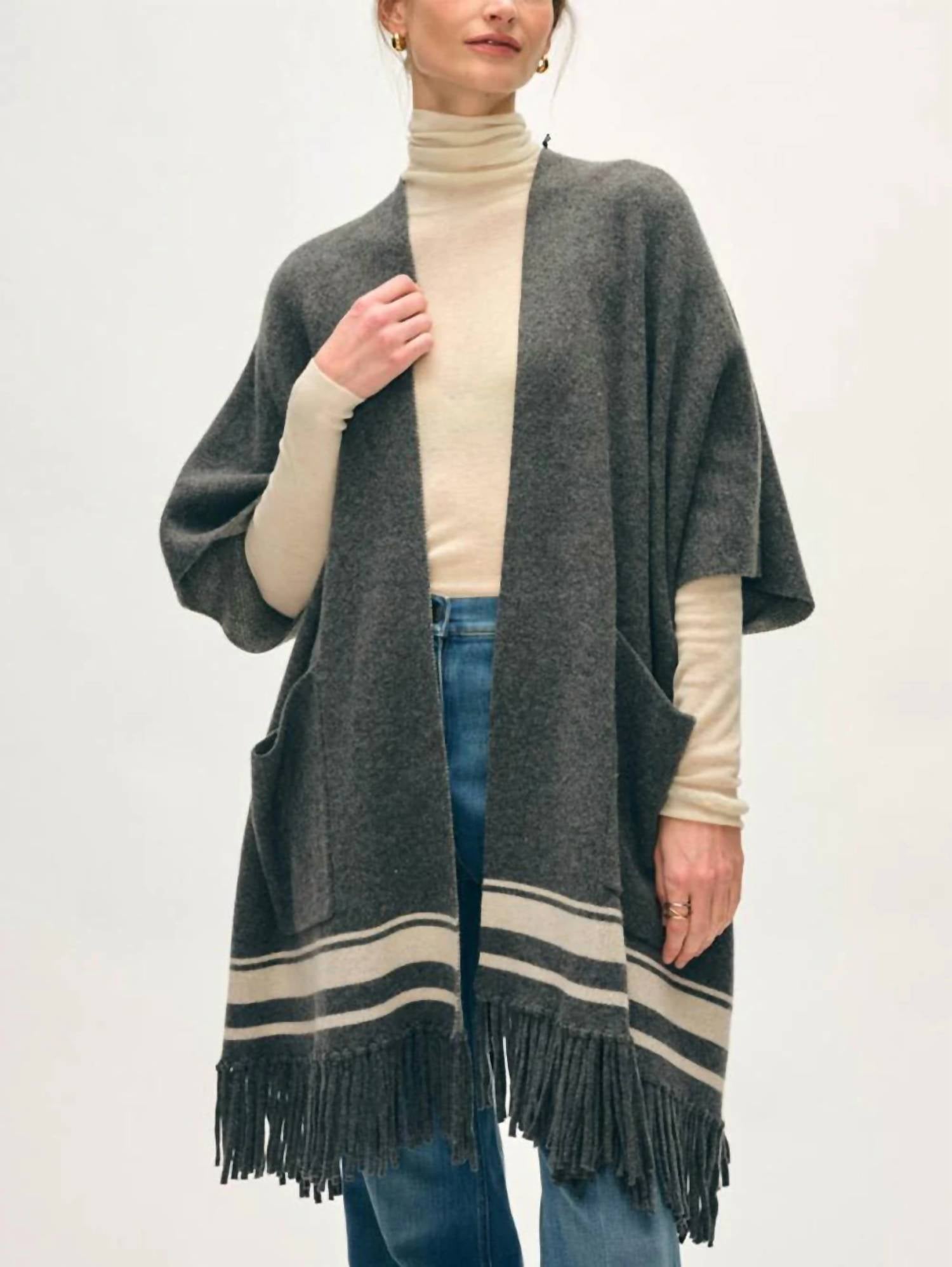 White + Warren - Cashmere Blend Fringe Poncho