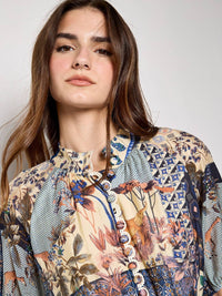 APRICOT Patchwork Art Midi Dress in navy - women's dress - detail view