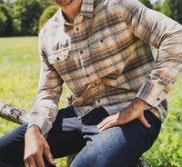 Flags & Anthem Campbell Corduroy Top in cream blue - men's long sleeve top