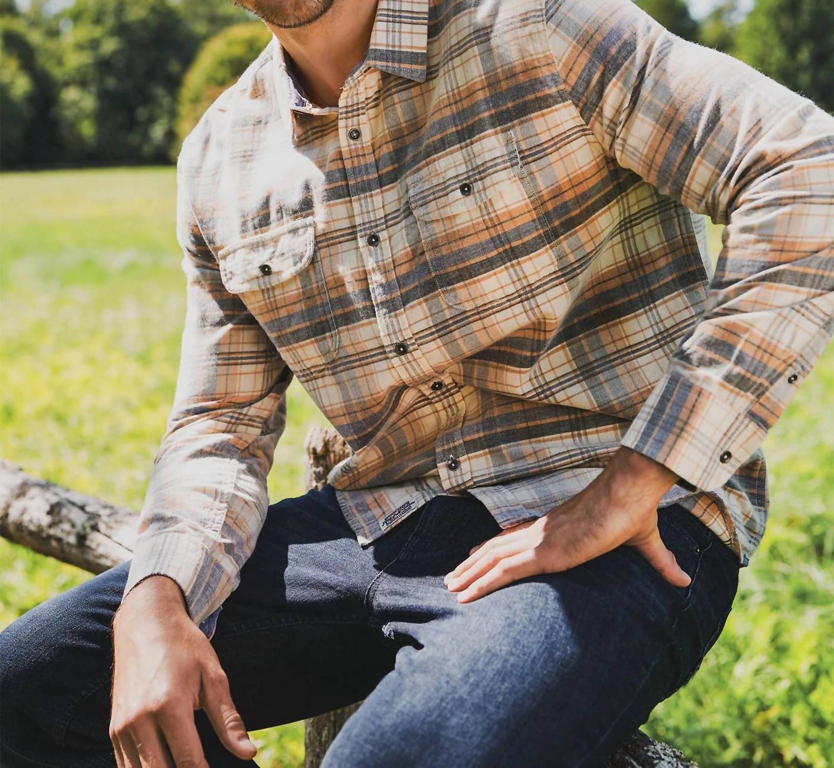 Flags & Anthem Campbell Corduroy Top in cream blue - men's long sleeve top