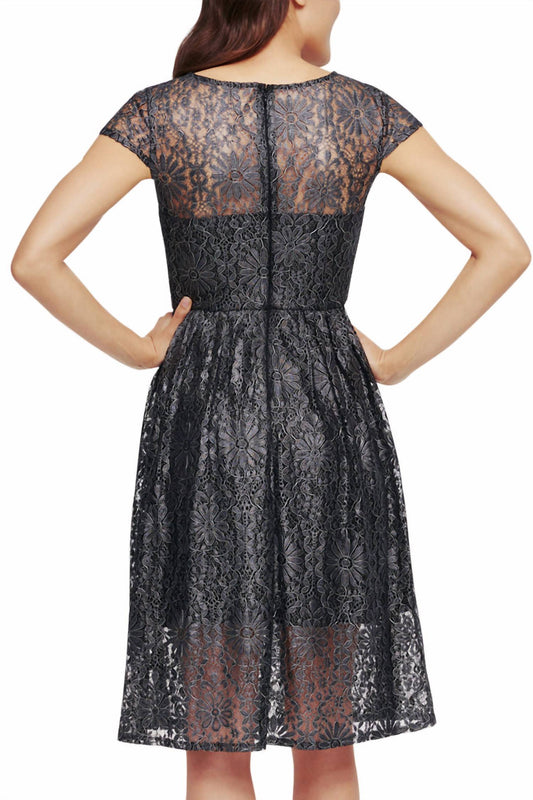 Kensie - Foil Lace Short Sleeve Fit And Flare Dress