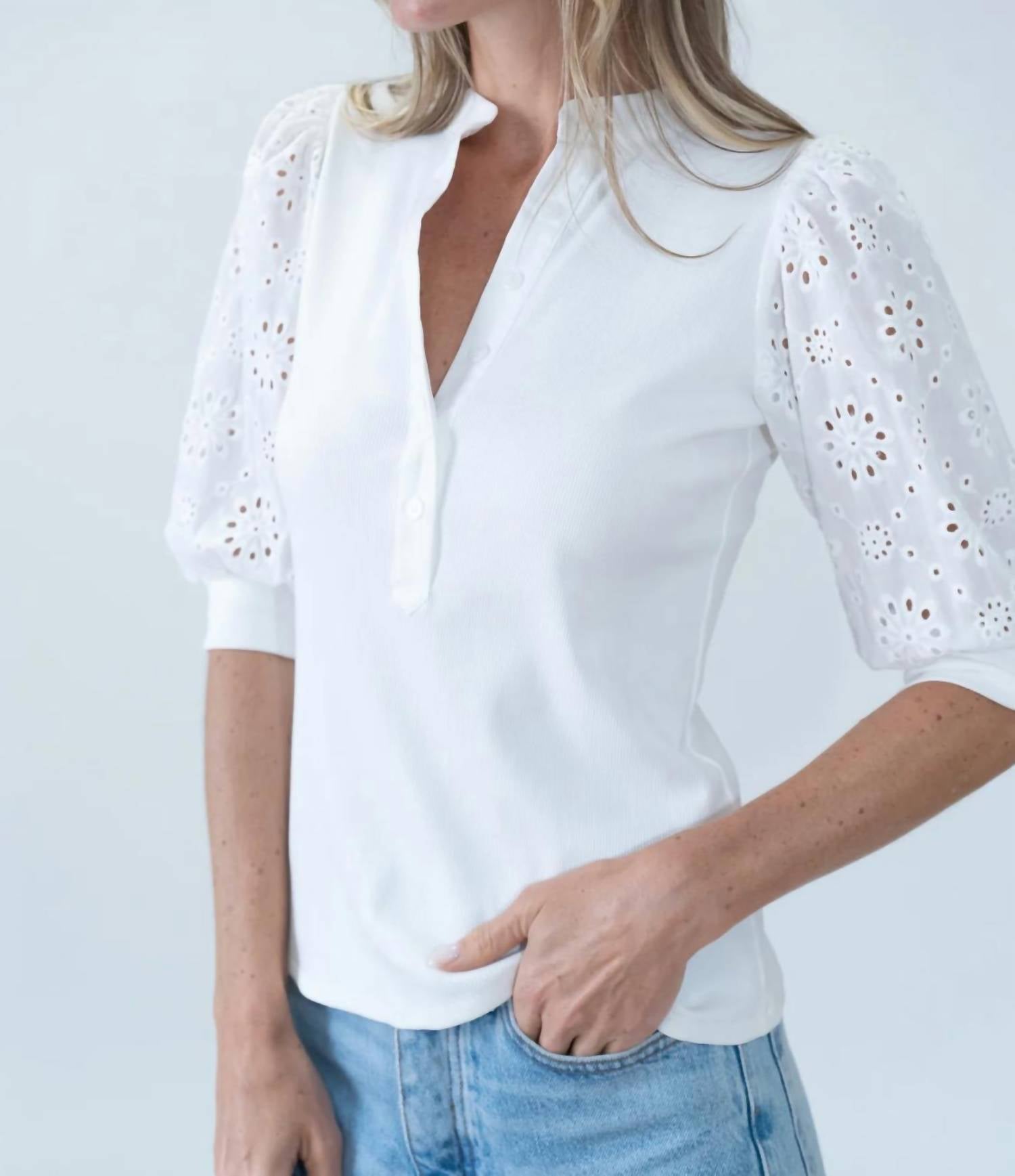 Six/Fifty - Veronica Eyelet Henley Top
