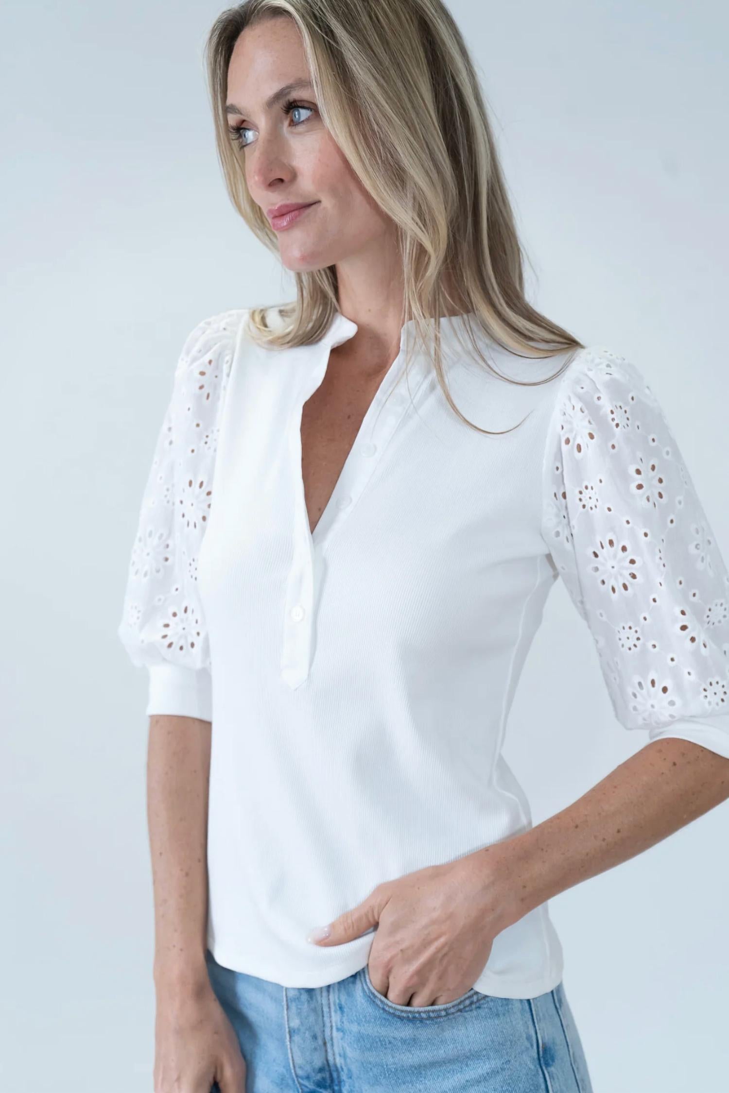 Six/Fifty - Veronica Eyelet Henley Top