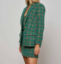 L'Agence Gweny Blazer in green windowpane tweed - women's jacket - detail view