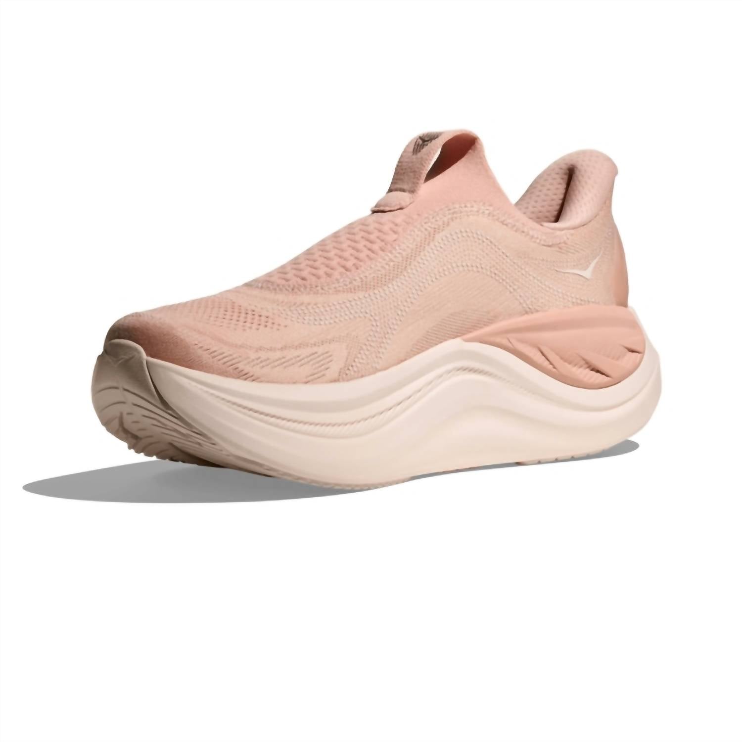Hoka Women's Skyward Laceless Shoe in rose latte rose cream - women's sneaker - detail view
