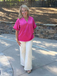 Glam - Brit Placket Cuff Sleeve Top