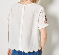 APRICOT Floral Embroidered Ruffle Sleeve Top in white - women's blouse - detail view