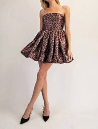 Ee:Some - Leopard Strapless Bubble Hem Dress