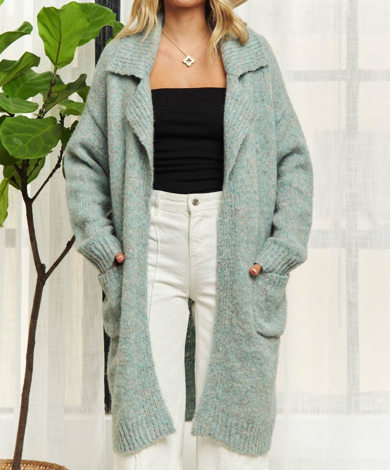 Madelyn Long Sleeve Sweater Pocket Cardigan Top in blue - women's sweater