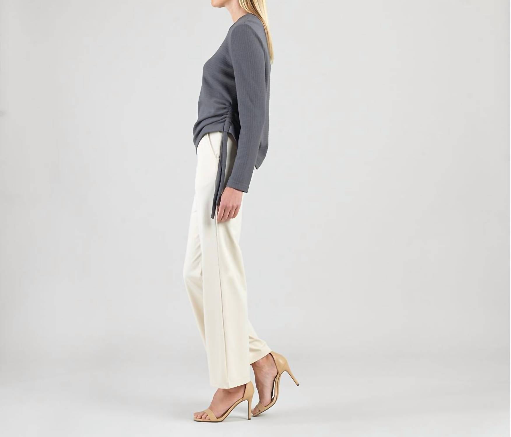 Clara Sun Woo - Soft Ribbed Side Pull Tie Sweater Top