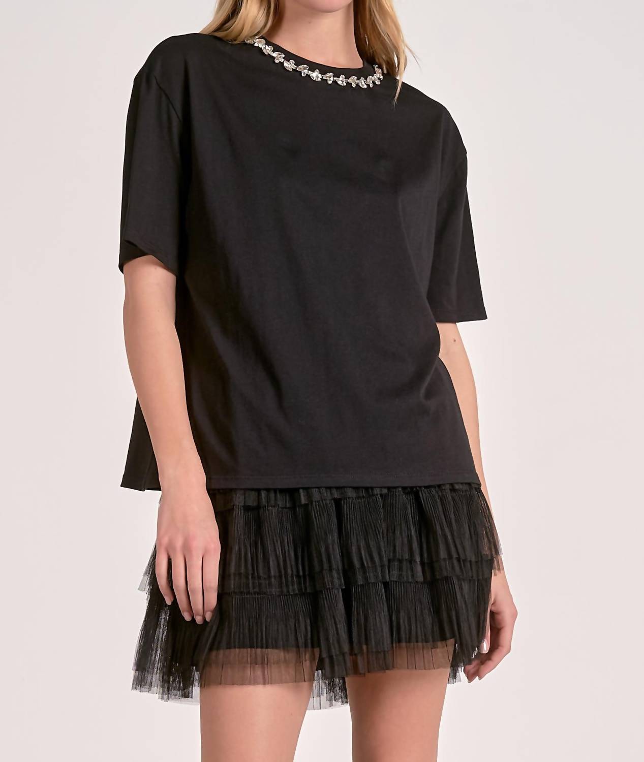 Elan - Women's Embellished Neck Top
