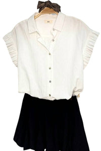 Lime N Chili - Helena Solid Ruffle Sleeve Button-down Shirt