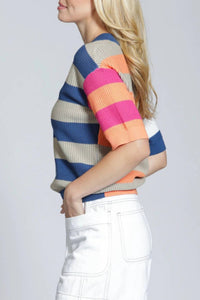 Apny - Open Knit Polo Sweater Top