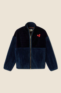 TROVATA Lennox Zip Up Jacket in dark sapphire velvet - women's jacket - detail view