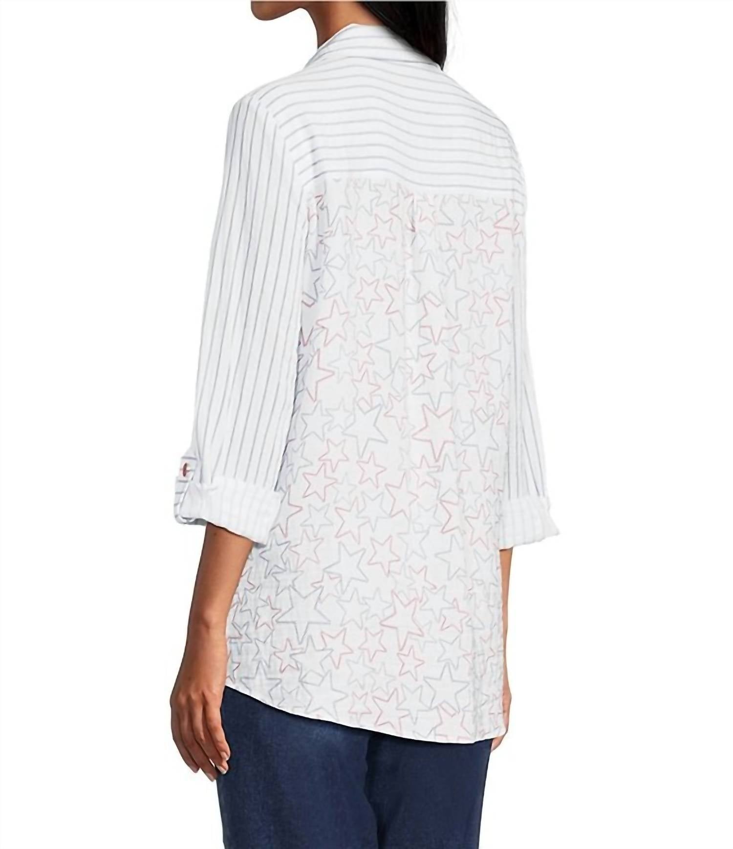 Multiples - Sequin Pocket Long Sleeve Button Shirt