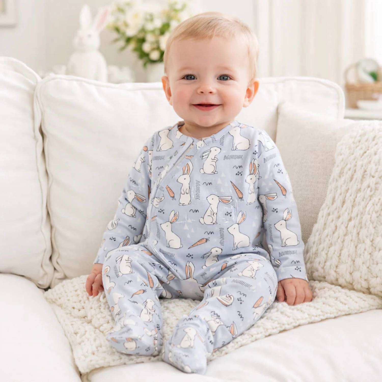 Tesa Babe - Kid's Cottontail Crew Footie Zipper Romper