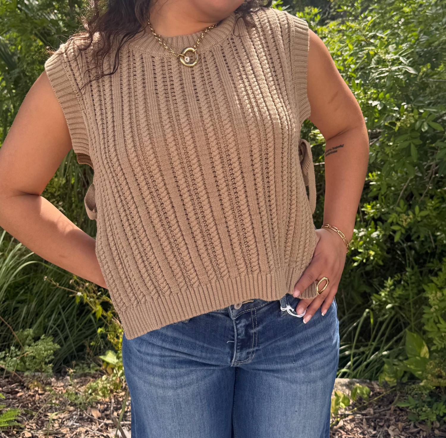 Heyson - Cable Knit Sweater Top With Side Ties