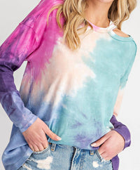 143 Story - Shoulder Cut Out Tie Dye Top