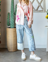 Oli & Hali - Washed Flower Button Front Shirt Top