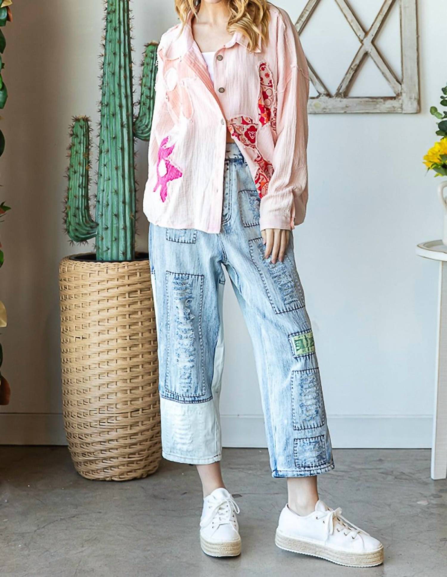 Oli & Hali - Washed Flower Button Front Shirt Top