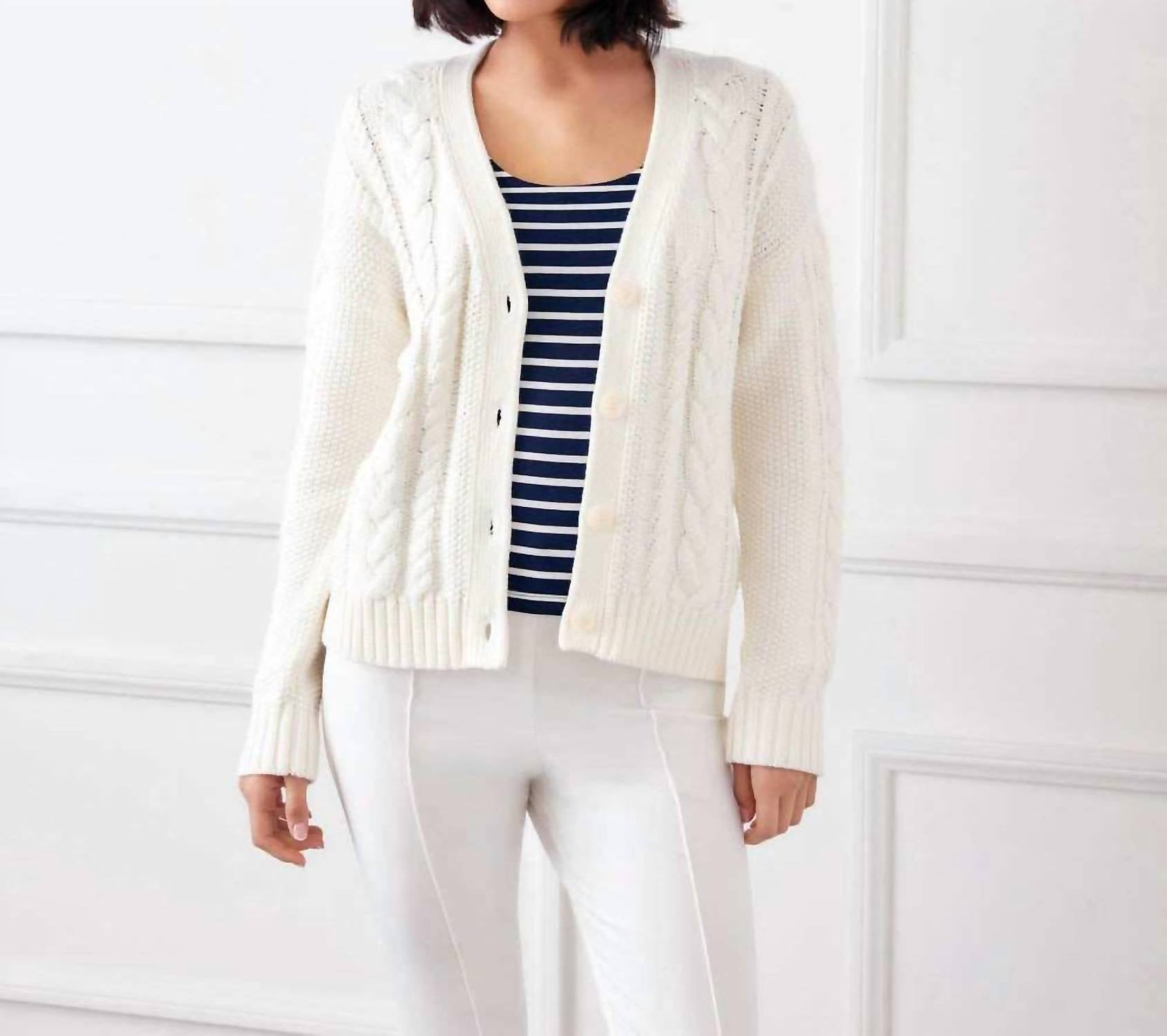 Karen Kane Cable Knit Cardigan Sweater in cream - women's cardigan - view 10