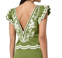SCARLETT POPPIES Vittore V-neck Top in green - women's blouse - detail view