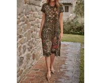 Johnny Was - Leopard Print and Floral Embroidery Midi Dress