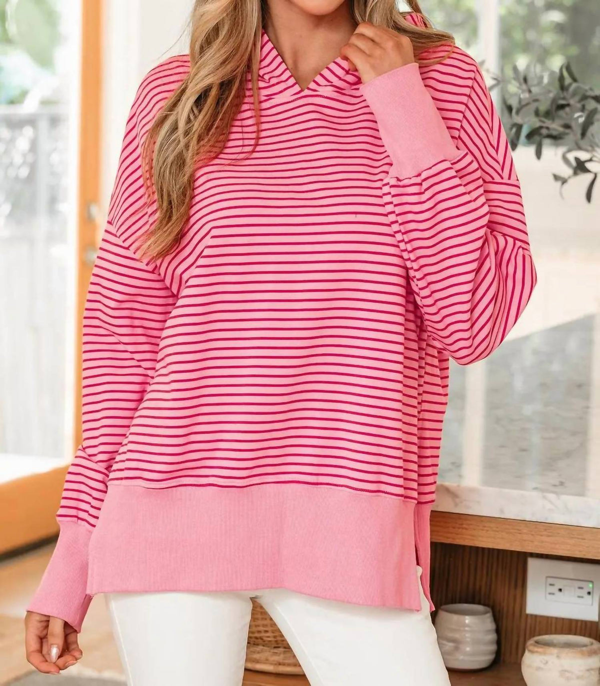 66Disco - Stripe Thumbhole Loose Fit Hoodie