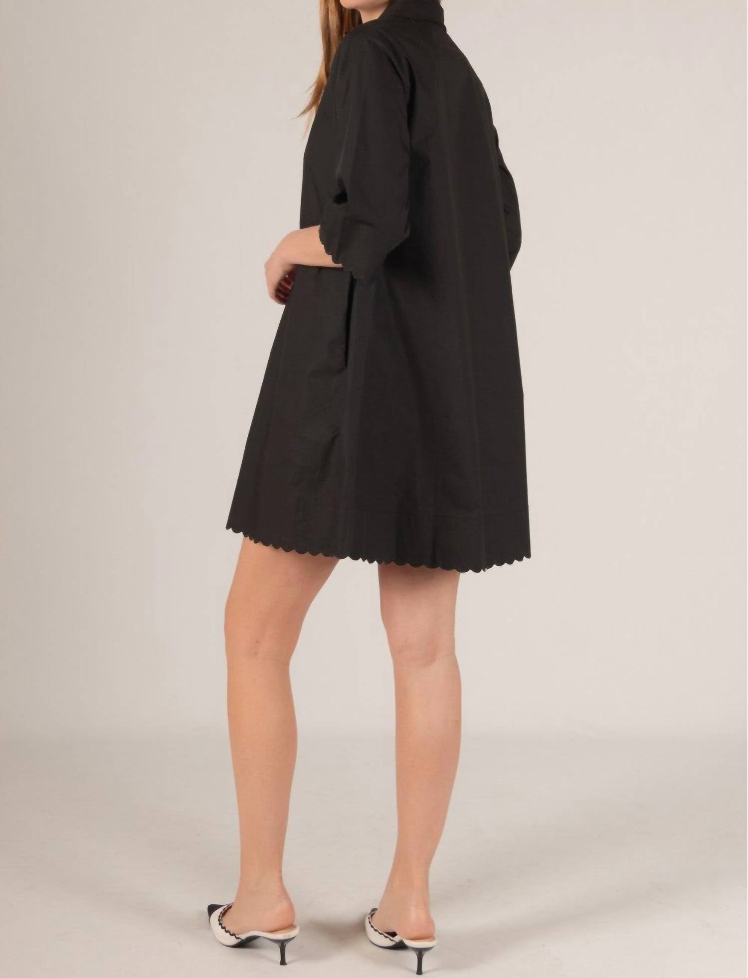 Before You Collection Tamara Poplin Scalloped Hem Shirt Mini Dress in black - women's dress - view 4
