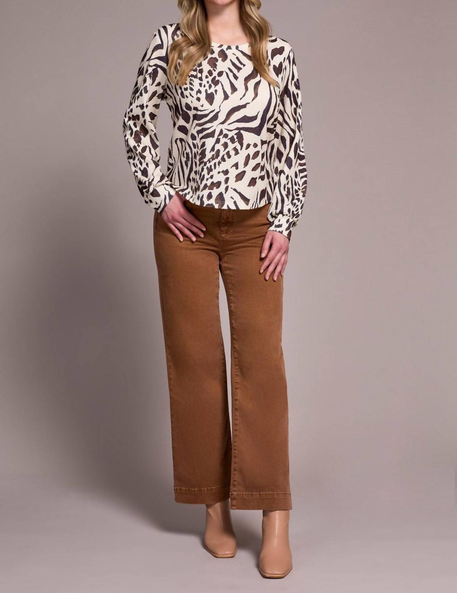 Tribal - Printed Long Sleeve Crew Neck Knit Top