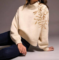 TRIBAL Mock Neck With Sequins Sweater in latte - women's sweater - view 4