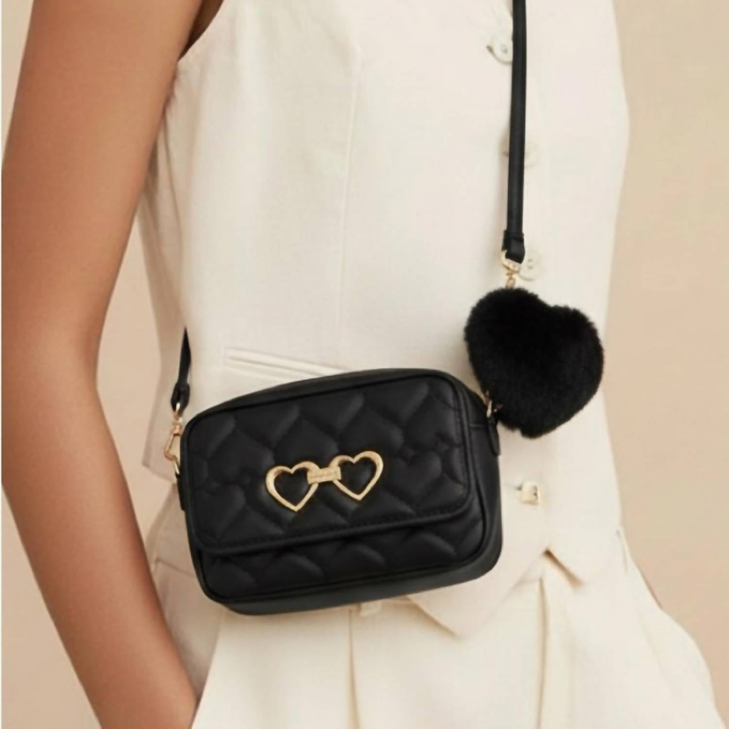 Juicy Couture Women's Quilted Crossbody Bag With Heart Detail in black - women's bag - detail view
