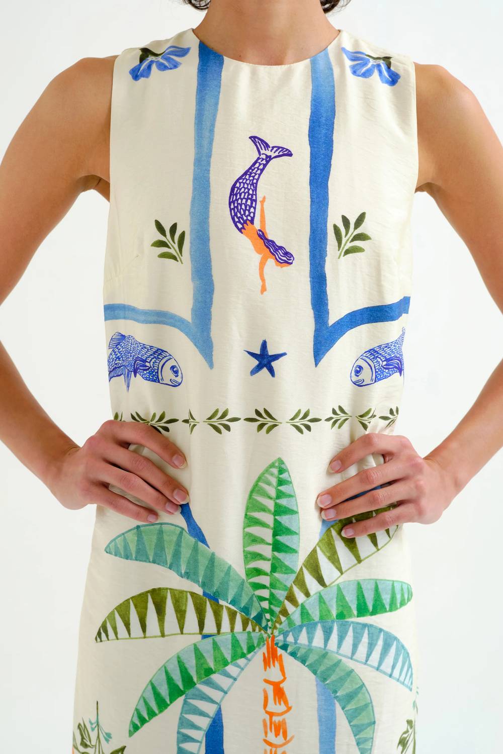 Compania Fantastica - Palms And Mermaid Sleeveless Midi Dress
