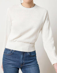Lilla P Pleated Sleeve Crewneck Sweater in pearl 1 - women's sweater