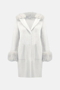 Joseph Ribkoff Women's Feather Yarn Faux Fur Coat in winter white - women's jacket
