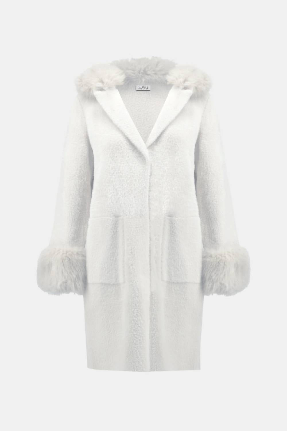Joseph Ribkoff Women's Feather Yarn Faux Fur Coat in winter white - women's jacket