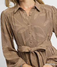 Umgee - Jacquard Tie Waist Shirt Dress