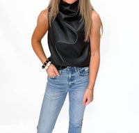 bishop + young Claude Leather Cowl Neck Top in black - women's blouse