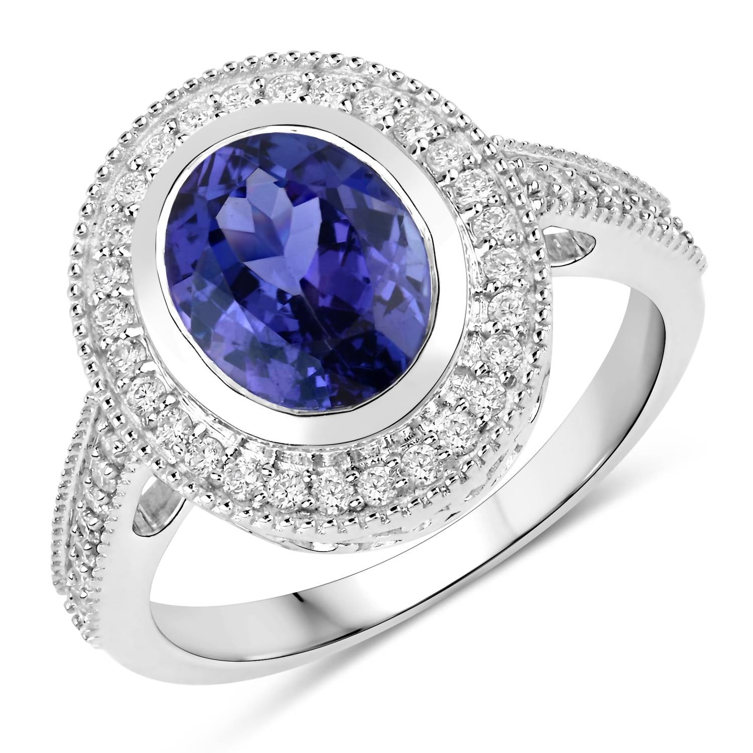 Diana M Jewels Women's Oval Natural Tanzanite Fashion Ring (2.94 Ct) - Signature in 14k white gold - women's jewelry