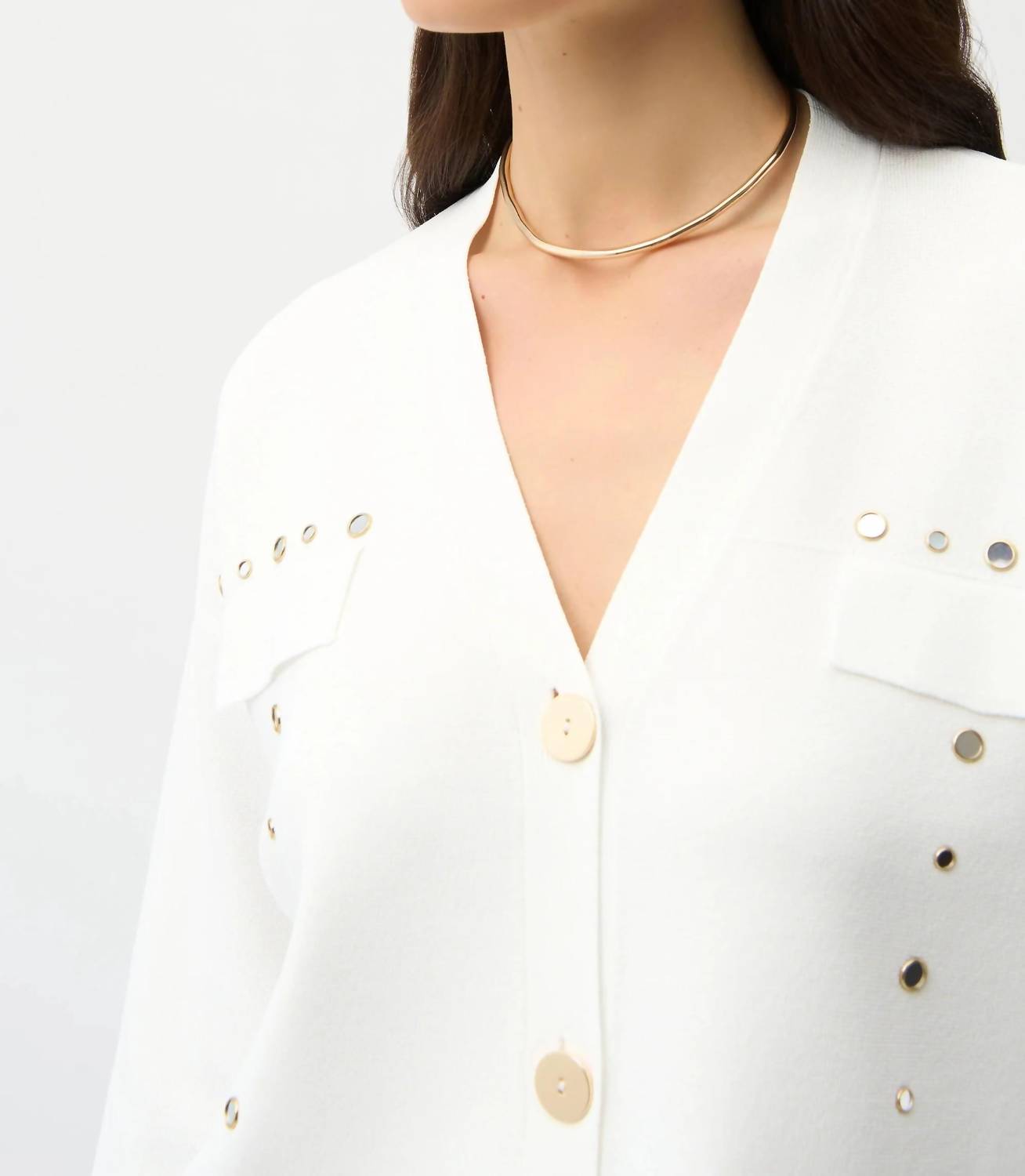 Joseph Ribkoff - Mirrored Grommet Accent Crop Cardigan