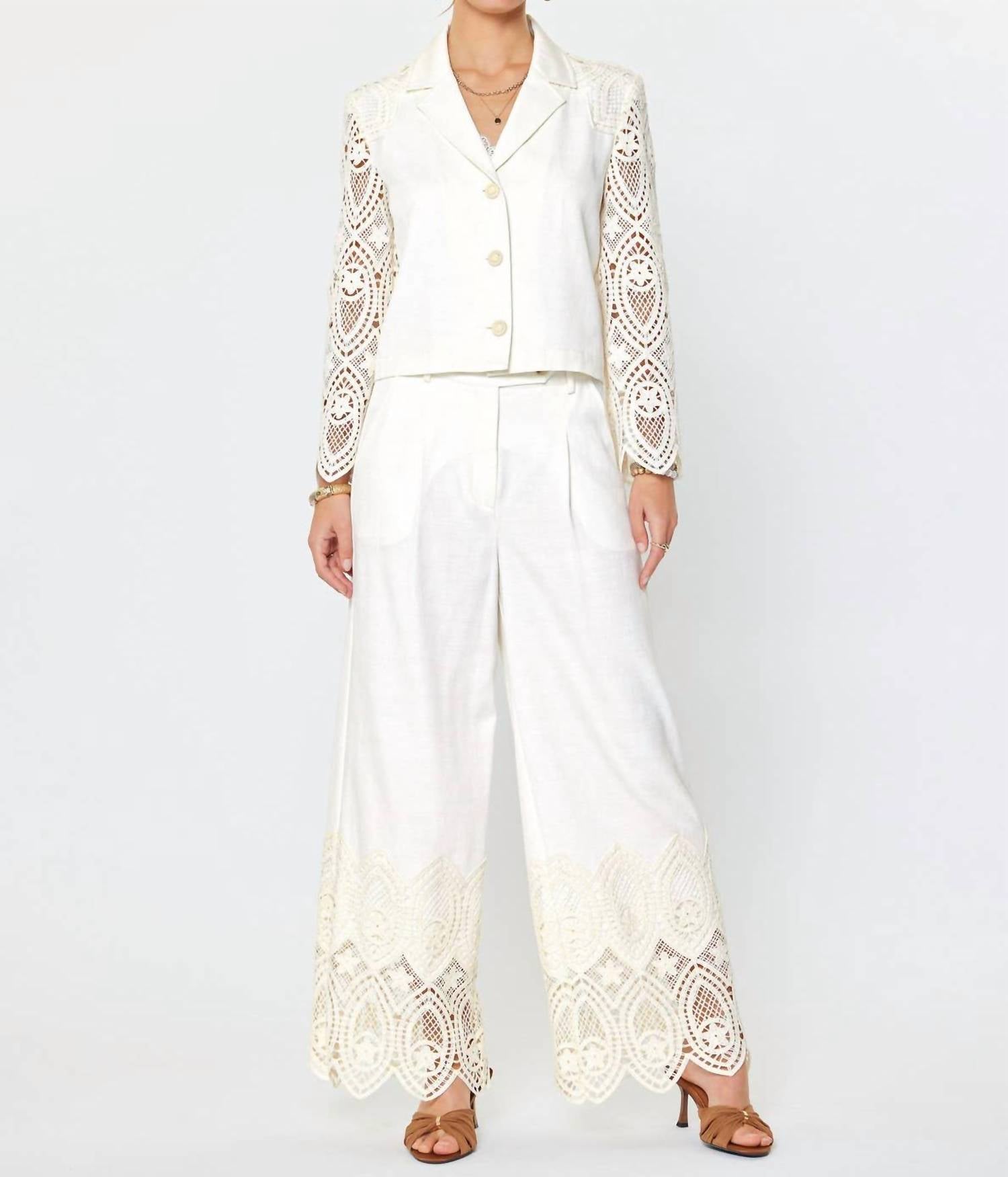 current air Crochet Lace Detail Jacket in ivory - women's jacket - view 4