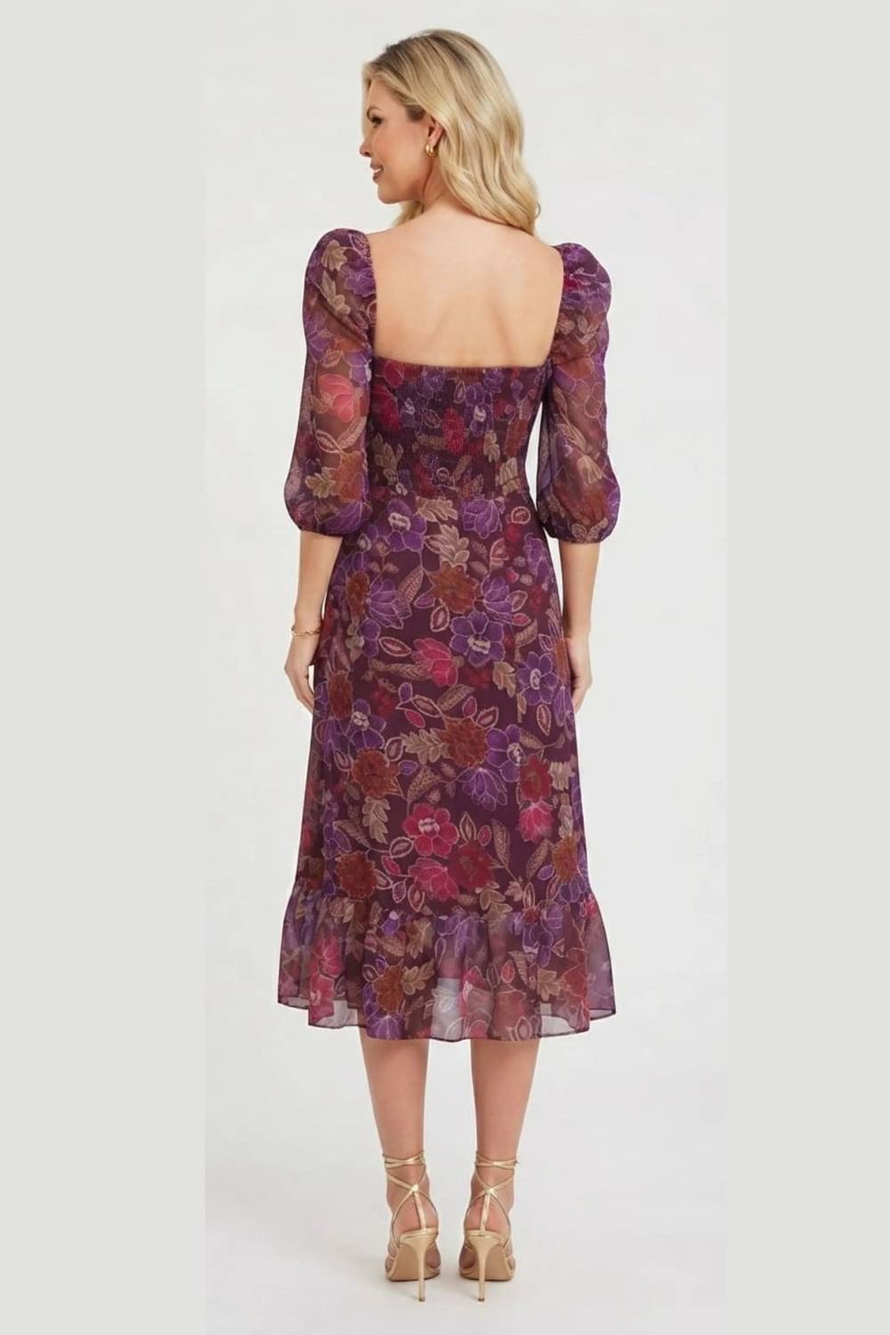 London Times - Women's Floral Print Empire Waist Midi Dress