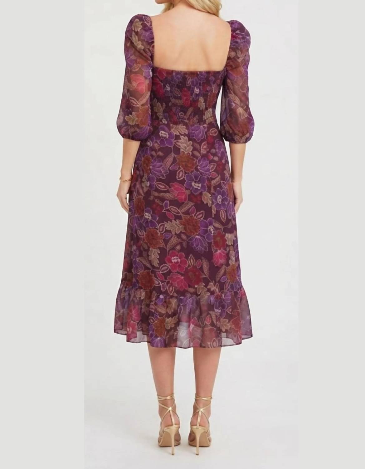 London Times - Women's Floral Print Empire Waist Midi Dress