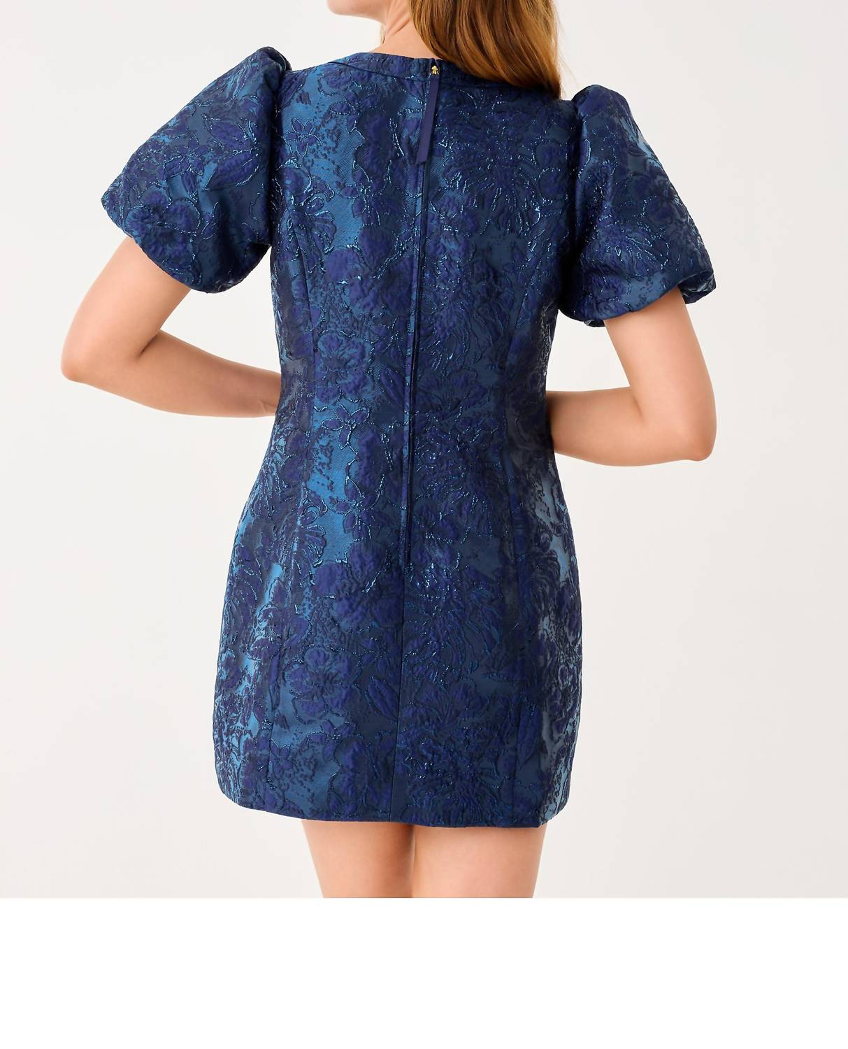 Lilly Pulitzer Amelie Shift Romper Mini Dress in low tide navy nightshade brocade - women's dress - alternate view