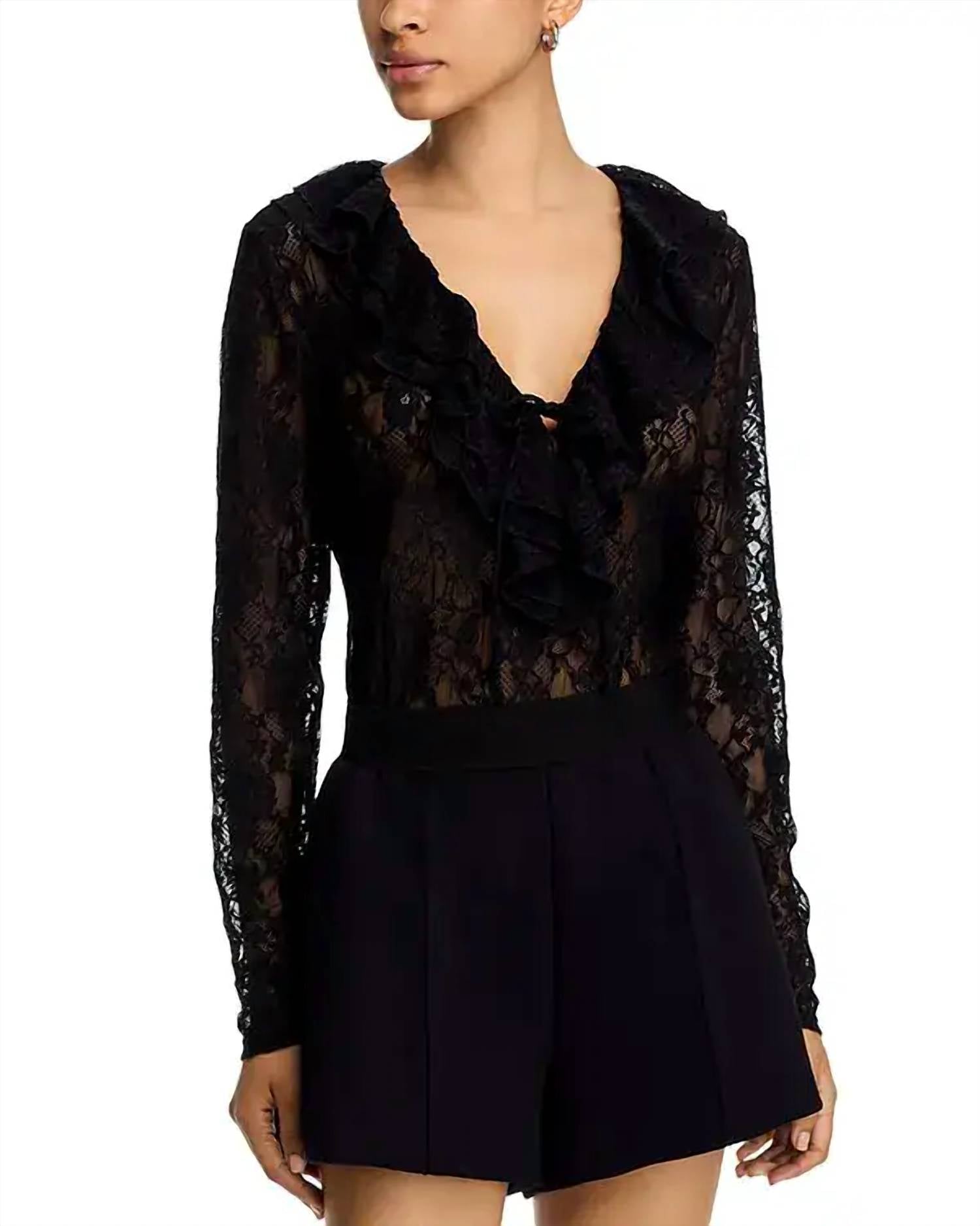 STEVE MADDEN Elvie Ruffle Front Lace Top in black - women's blouse
