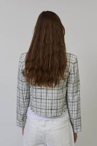 Central Park West Logan Studded Tweed Jacket in black white - women's jacket - detail view