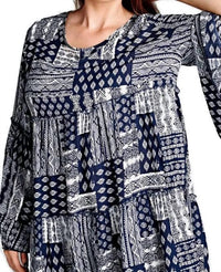 Velzera - Multi-pattern Bell Sleeve Mini Dress