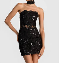 Alice + Olivia - Georgie Embellished Lace Mini Dress