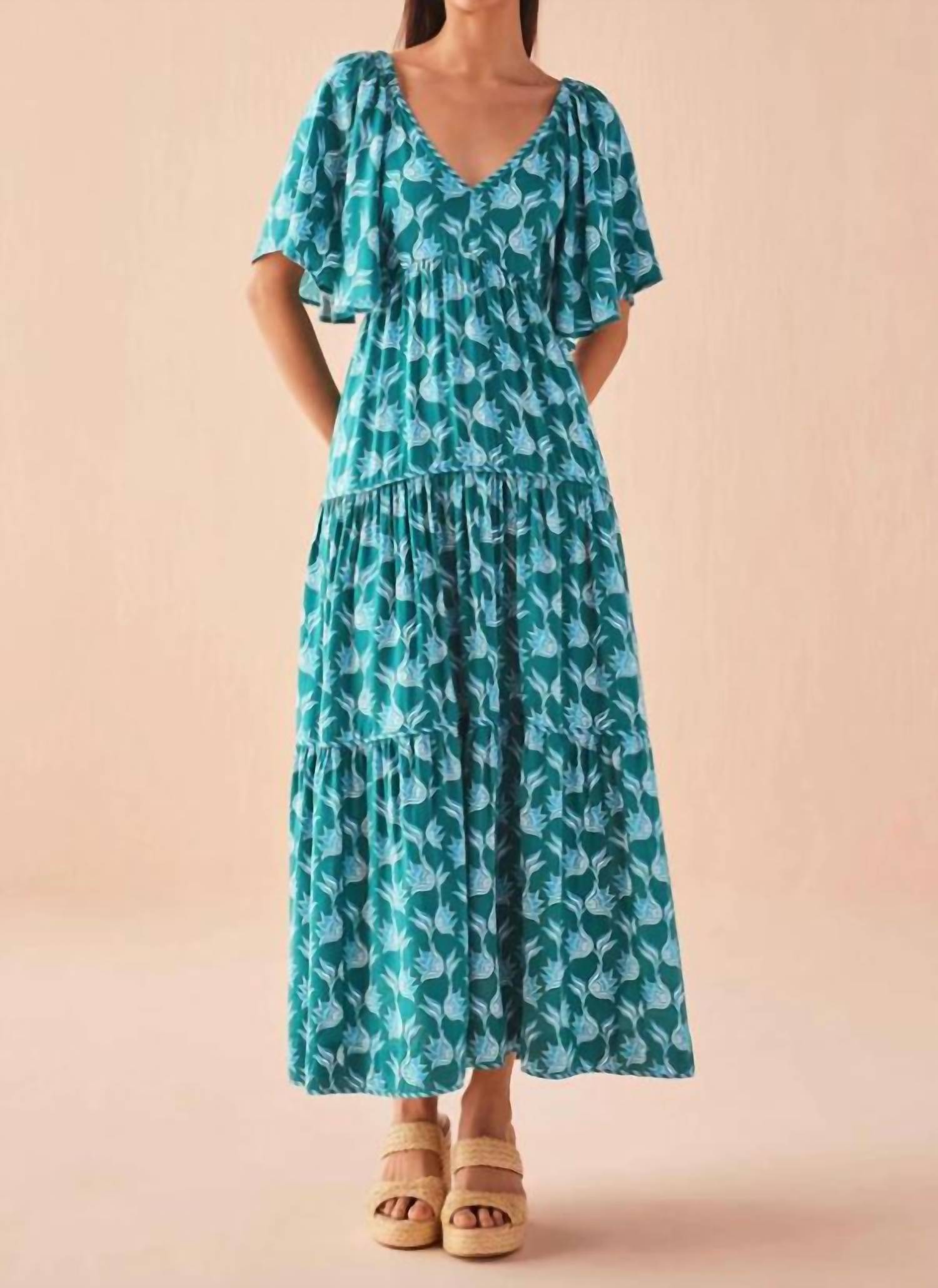 OMIKA Holis Maxi Dress in nicobar mantis - women's dress